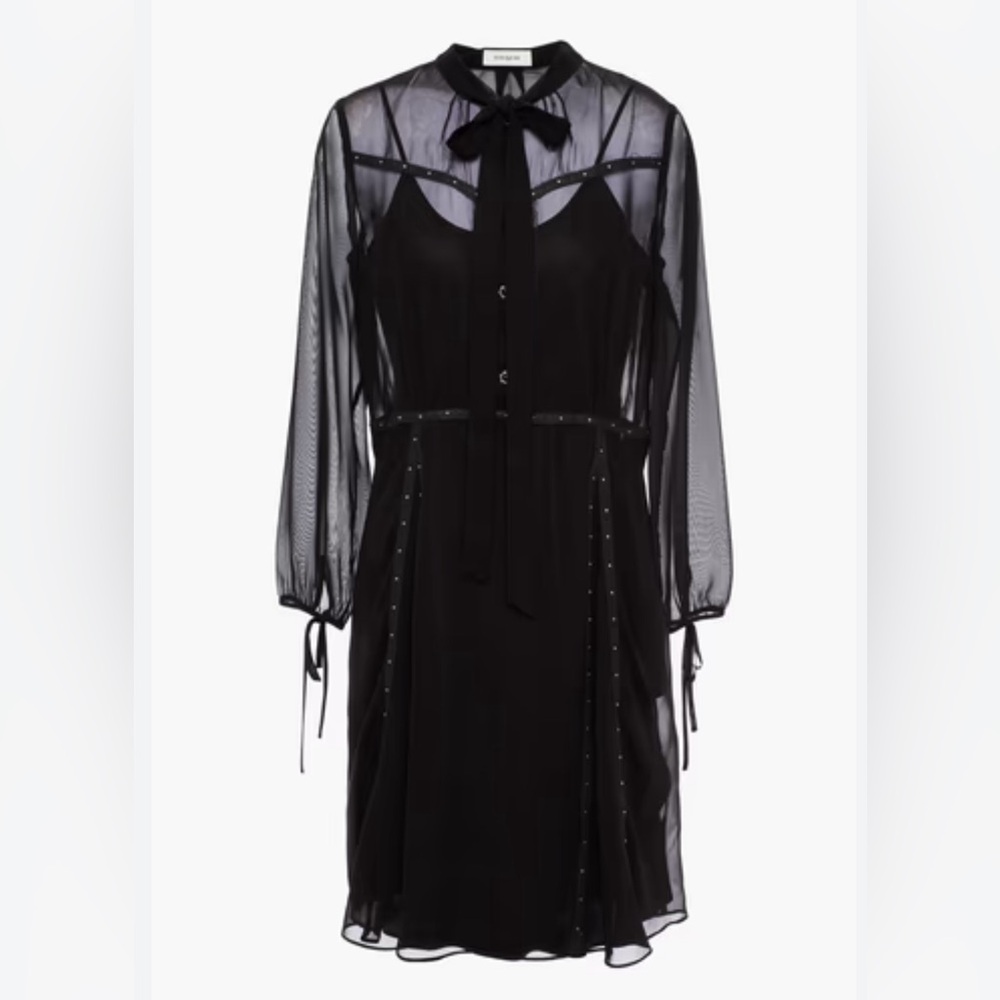 COACH Leather-trimmed studded chiffon dress- US 2